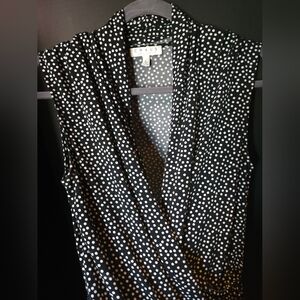 Chaus Black And White Polka Dot Sleeveless Wrap Top